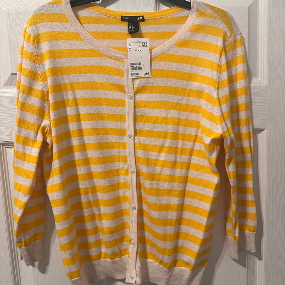 H&M Yellow and White Striped Cardigan Sweater